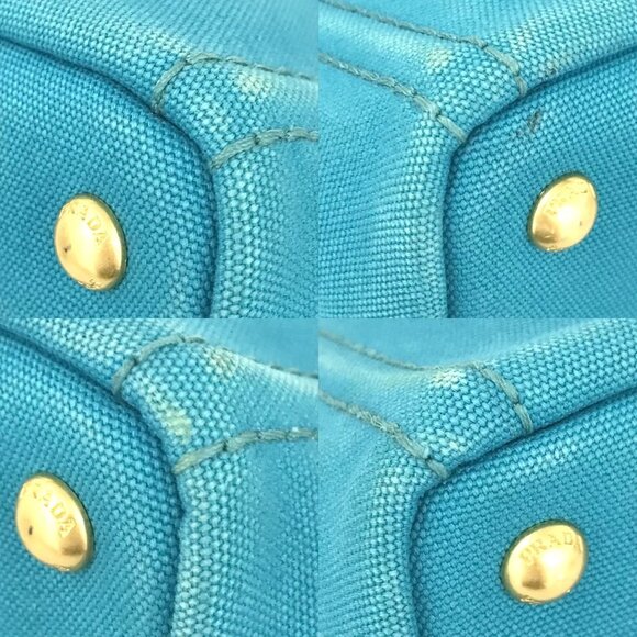 528295AY (L4) Prada Hand Bag Blue Canvas - Picture 7 of 13